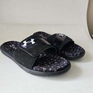 Under Armour Mens Mecenary Black Logo Slipon Slides Size 10